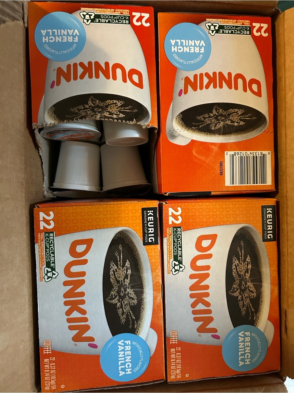 Dunkin' French Vanilla K-Cup Coffee Pods - Orange 4 boxes (1 box opened)